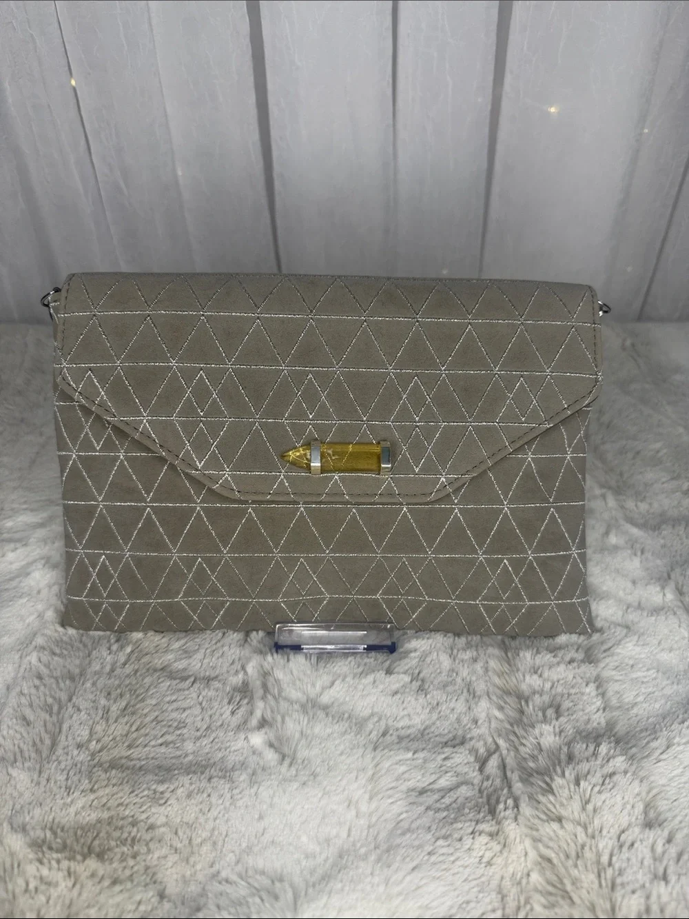 Stella & Dot taupe Quilted Envelope Clutch with Silver Hardware
